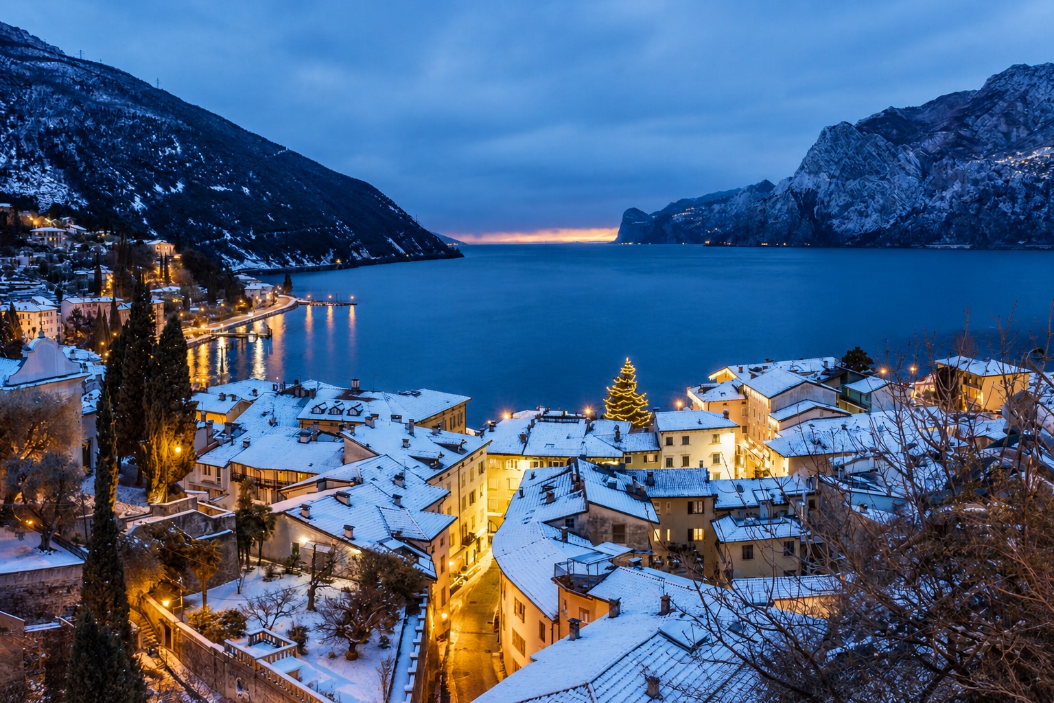 Winter evening over Lake Garda